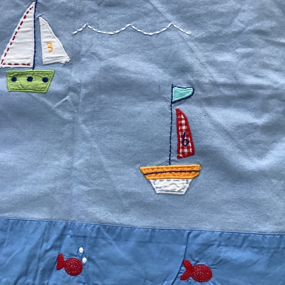 Pottery Barn Kids Sailboat Embroidered Window Valance Nautical Blue Fish Nursery - Picture 4 of 7
